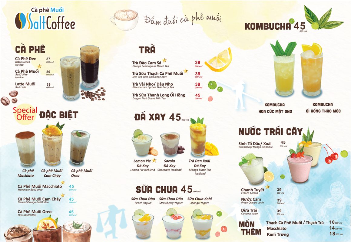 menu quan ca phe muoi saltcoffee